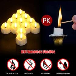 Battery Operated Candles with Timer, Punasi Set of 12 LED Flameless Candles Realistic Electronic Tea Lights with Fake Candle Wax & Wicks for Home Room Party Festival Decor - Warm White