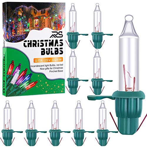 Ruisita Mini Christmas 2.5 Volt Replacement Light Bulbs with Base, 170 Ma, 0.42 Watt for Christmas Trees Decorative Light (60, Clear and Green)