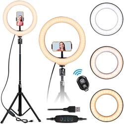 10 Selfie Ring Light - LED Ring Light with Tripod Stand, Adjustable Phone Ring Light Compatible with iOS & Android Phones for Live Video, Makeup, Photography and Vlog Creation