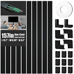 One-Cord Cable Concealer, 157in Cord Cover, PVC Wire Molding, Paintable Wire Channel to Hide a Single Power Cord, Speaker Wire or TV Cables in Home or Office - 10X L15.7in, W0.59in, H0.4in, CC03 Black