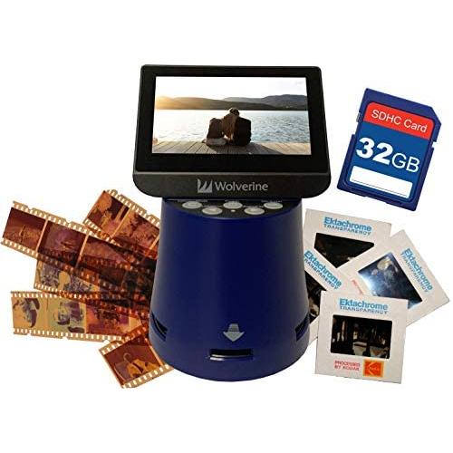 Wolverine Titan 8-in-1 20MP High Resolution Film to Digital Converter with 4.3'' Screen and HDMI Output, Worldwide Voltage 110V/240V AC Adapter & 32GB SD Card (Bundle) (Blue)