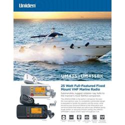 Uniden UM435 Advanced Fixed Mount VHF Marine Radio, All USA/International/Canadian Marine Channels Including New 4-Digit, CDN “B” Channels, 1 Watt/25 Watt Power, Waterproof IPX8 Submersible, White