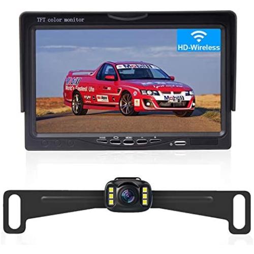 LeeKooLuu Wireless Backup Camera for Cars,SUVs,UTVs,Minivans, 7'' LCD Monitor Rear/Front View System IP69 Waterproof Super Night Vision for Continuous/Reversing Use DIY Guide Lines