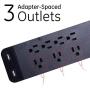 GE, Black, Strip Surge Protector Charger, 7 Outlets, 2 USB Ports, Fast Charge, Flat Plug, Long Power Cord, 3 Feet, Wall Mount, Warranty, 37054, 3 Ft