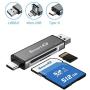 SmartQ C350 USB-C and USB A USB Memory Card Reader USB 3.0 Super Speed for MicroSDXC, MicroSDHC, SD, SDXC, SDHC, SD Cards, Works for Windows, Mac OSX, Android Devices, OTG Adapter (Grey Trio w Case)