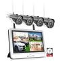XVIM 12'' Monitor Wireless Signal Security Camera System with 1TB Hard Drive, 4pcs 2.0MP Outdoor Waterproof IP Cameras, 4 Channel HD 1080P WiFi Video Surveillance Cameras DVR Kits,Easy Remote View