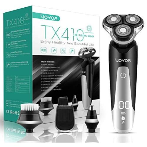 VOYOR Electric Razor Shavers for Men 3D Rotary Razors Rechargeable Beard Trimmer 4 in 1 Wet Dry Shaver Set Waterproof TX410