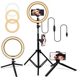 Belifu 10'' Selfie Ring Light with Adjustable Tripod Stand, 3 Modes 10 Brightness Levels, LED Ring Light with Phone Holder for Vlogs, Live Stream, Phone,YouTube,Self-Portrait Shooting
