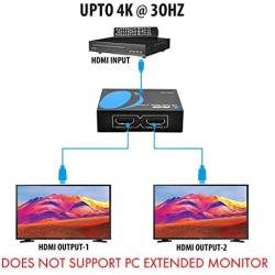 4K 1x2 HDMI Splitter by OREI - 1 Port to 2 HDMI Display Duplicate/Mirror - Powered Splitter Ver 1.4 Certified for Full HD 1080P High Resolution 3D Support (One Input To Two Outputs) - USB Powered