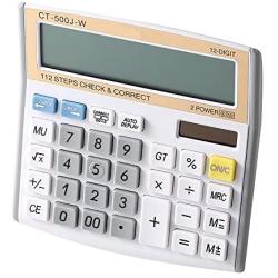 Electronic Desktop Calculator with 12-digit Large Display, Solar and Button Dattery Dual Power Standard 12-Digit Big Display Handheld Function Desktop Calculator (White Gold)