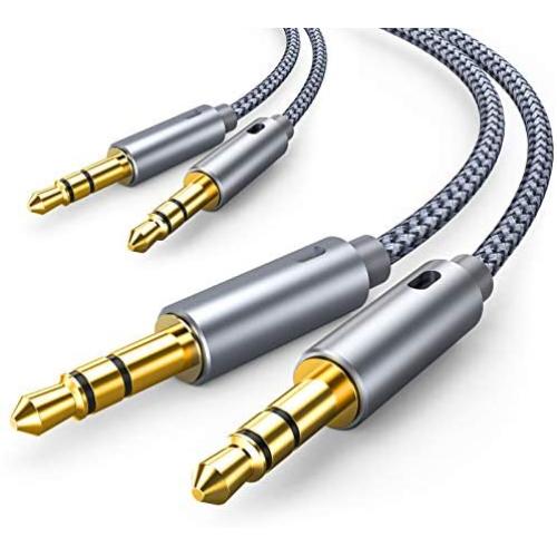 2 Pack AUX Cable, Oldboytech Auxiliary Cable [4ft/1.2M, Hi-Fi Sound] 3.5mm Nylon Braided AUX Cord for Car Compatible with Stereos, Speaker, iPod iPad, Headphones and More(Grey)