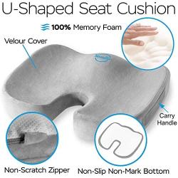 U-Shaped Memory Foam Seat Cushion for Office Chair, Car Seat, Computer and Desk Chairs. Office Chair Cushion for Coccyx, Sciatica, Back, Tailbone Pain Relief. Coccyx Seat Cushion for Back Pain. Gray