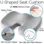 U-Shaped Memory Foam Seat Cushion for Office Chair, Car Seat, Computer and Desk Chairs. Office Chair Cushion for Coccyx, Sciatica, Back, Tailbone Pain Relief. Coccyx Seat Cushion for Back Pain. Gray
