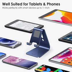 Upgraded Aluminum Cell Phone Stand, OMOTON C1 Durable Cellphone Dock with Protective Pads, Smart Stand Designed for iPhone 11 Pro Max XR XS 8 Plus 7 SE, iPad Mini, Android Phones, Navy Blue