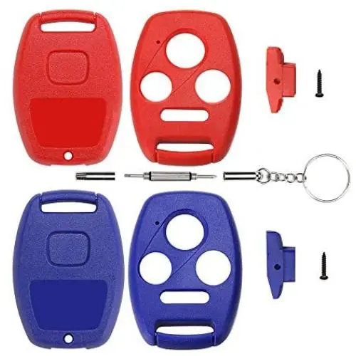 Cutting Not Required - 2 Replacement Key Fob Keyless Entry Remote Shell Case for Honda 2003-2012 Accord /2009-2015 Pilot/ 2006-2013 Civic EX/ 2005-2006 CR-V Car Key Fob Cover (3+1 Button, Red+Blue)