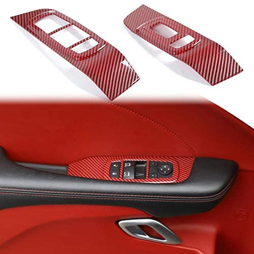 Window Lift Switch Button Panel Cover Trim Interior Accessories for Dodge Challenger 2015-2020 (Red Carbon Look)
