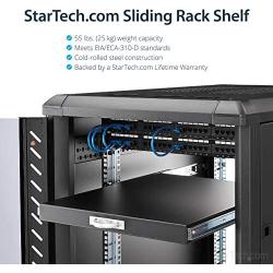 StarTech.com 1U Sliding Server Rack Mount Keyboard Shelf Tray - 55lbs - 22'' Deep Steel Pull Out Drawer for 19'' AV, Network Equipment Rack (SLIDESHELFD)