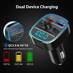 Nulaxy Bluetooth FM Transmitter for Car, QC3.0 & 7 Colors LED Backlit Car Radio Bluetooth Adapter Music Player Hands Free Car Kit with SD Card Slot, Supports USB Flash Drive - NX10 (Black)