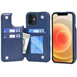 Arae Compatible with iPhone 12 Case and iPhone 12 Pro Case - Wallet Case with PU Leather Card Pockets Back Flip Cover for iPhone 12/12 Pro 6.1 inch - Blue