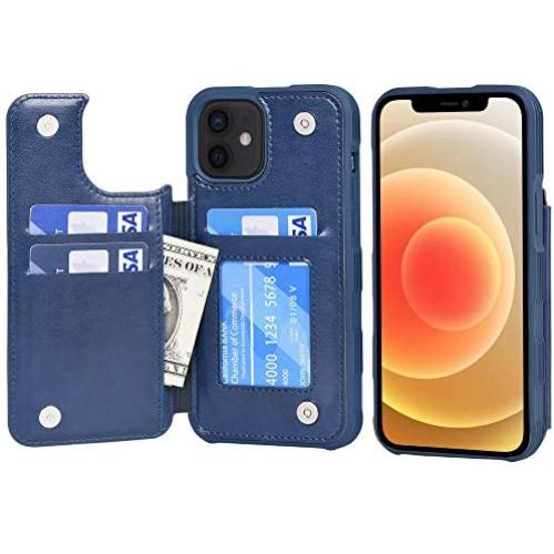 Arae Compatible with iPhone 12 Case and iPhone 12 Pro Case - Wallet Case with PU Leather Card Pockets Back Flip Cover for iPhone 12/12 Pro 6.1 inch - Blue
