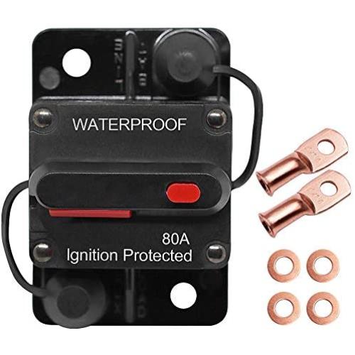 Erayco 80 Amp Circuit Breaker with Manual Reset for Car Marine Trolling Motors Boat ATV Manual Power Protect for Audio System Fuse, 12V-48VDC, Waterproof (80A)