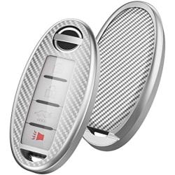 ELOHEI for Nissan Key Fob Cover, for Nissan Altima Maxima Rogue Armada Pathfinder, Infiniti (3 4 5-Button) Premium Soft TPU Full Cover Protection Smart Remote Keyless Key Fob Case (Silver)