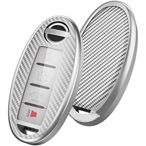 ELOHEI for Nissan Key Fob Cover, for Nissan Altima Maxima Rogue Armada Pathfinder, Infiniti (3 4 5-Button) Premium Soft TPU Full Cover Protection Smart Remote Keyless Key Fob Case (Silver)
