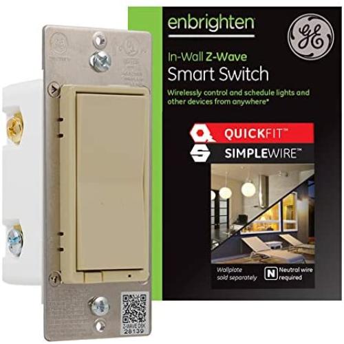 GE Enbrighten Z-Wave Plus Smart Light Switch with QuickFit and SimpleWire, Works with Alexa, Google Assistant, SmartThings, Wink, Zwave Hub Required, Repeater/Range Extender, 3-Way Ready, Ivory, 47191