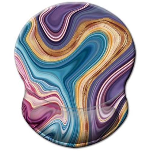 Boutilon Wrist Mouse Pad, Non-Slip Ergonomic Mouse Pad with Gel Wrist Rest Support, Gaming Mouse Pad with Lycra Cloth 8.7 x 7.5 inches Pad for Computer, Laptop, Home, Office (Colorful Marble-Wrist)