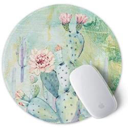 ITNRSIIET [20% Larger] Mouse Pad with Stitched Edge Premium-Textured Mouse Mat Waterproof Non-Slip Rubber Base Round Mousepad for Laptop Computer PC Office 8.7×8.7×0.12 inches Art Cactus