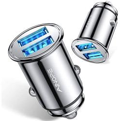 [2-Packs] Cigarette Lighter USB Charger, All Metal Mini Car Charger Adapter 4.8A Fast USB Car Charger 2 Port Flush Fit Compatible with iPhone 12/11pro/x/7/6s, iPad Air 2/Mini 3,Galaxy S10/S9/S8-Silver