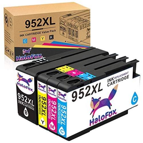 HaloFox Compatible Ink Cartridge Replacement for HP 952 XL 952XL use with OfficeJet Pro 8710 8720 7740 8740 7720 8715 8725 8702 8216 8210 Printer (1 Black, 1 Cyan, 1 Magenta, 1 Yellow, 4-Pack)