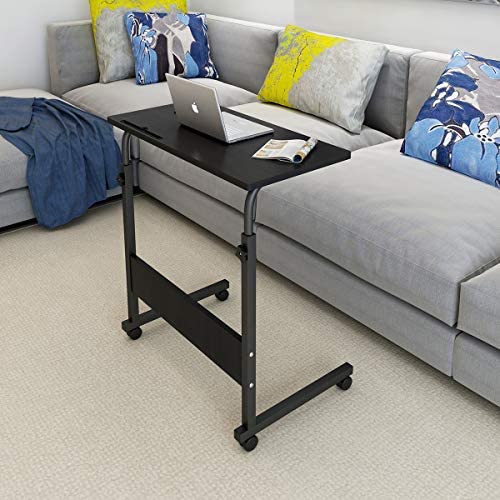 Natwind 31.5 Inches Height Adjustable Mobile Side Table with Tablet Slot & Wheels Movable Portable Workstation Laptop Computer Stand for Bed Sofa Black-A