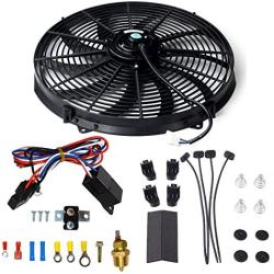 16 Inch Electric Radiator Cooling Fan Mounting Kit & 175-185 Degree Thermostat Relay Switch Kit Black