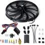 16 Inch Electric Radiator Cooling Fan Mounting Kit & 175-185 Degree Thermostat Relay Switch Kit Black