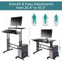 Cocoarm Stand Up Computer Desk, Height Adjustable Standing Desk Sit Stand Converter Computer Desktop Workstation, Moveable with Wheels ((Host Shelf Included))