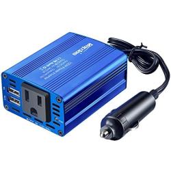 Bapdas 150W Car Power Inverter DC 12V to 110V AC Car Converter with 3.1A Dual USB Car Adapter-Blue