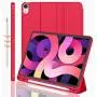 iMieet Case for New iPad Air 4th Generation 10.9 Inch 2020 with Pencil Holder [Support Touch ID and iPad 2nd Pencil Charging/Pair], Trifold Stand Smart Case with Soft TPU Back,(Red)