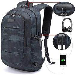 Tzowla Business Laptop Backpack Water Resistant Anti-Theft College Backpack with USB Charging Port and Lock 15.6 Inch Computer Backpacks for Women Men, Casual Hiking Travel Daypack (Navy Blue Camo)