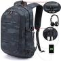 Tzowla Business Laptop Backpack Water Resistant Anti-Theft College Backpack with USB Charging Port and Lock 15.6 Inch Computer Backpacks for Women Men, Casual Hiking Travel Daypack (Navy Blue Camo)