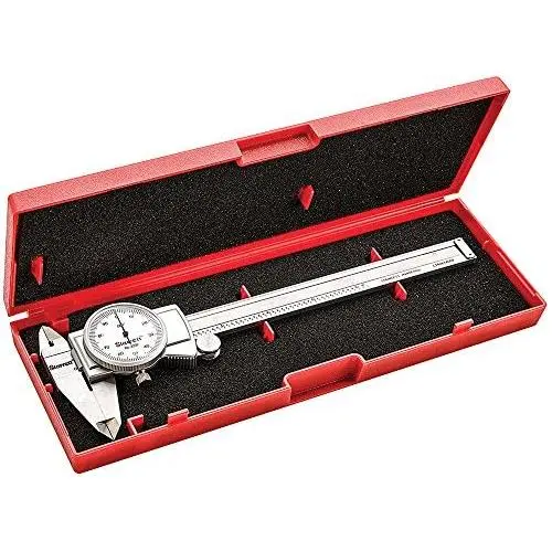 Starrett Dial Caliper Measuring Tool 3202-6, Hardened Stainless Steel Metal, 6 Inch Range, 0.001'' Graduation, Measure Inside Outside Dimensions and Depth, Carry Case Included, White