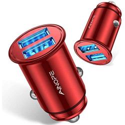 [2-Packs] Cigarette Lighter USB Charger, All Metal Mini Car Charger Adapter 4.8A Fast USB Car Charger 2 Port Flush Fit Compatible with iPhone 12/11pro/x/7/6s, iPad Air 2/Mini 3, Galaxy S10/S9/S8-Red