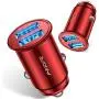 [2-Packs] Cigarette Lighter USB Charger, All Metal Mini Car Charger Adapter 4.8A Fast USB Car Charger 2 Port Flush Fit Compatible with iPhone 12/11pro/x/7/6s, iPad Air 2/Mini 3, Galaxy S10/S9/S8-Red
