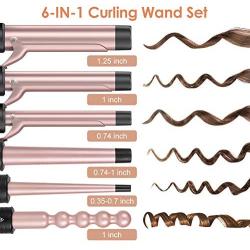 6-IN-1 Curling Iron, Professional Curling Wand Set, Instant Heat Up Hair Curler with 6 Interchangeable Ceramic Barrels (0.35 to 1.25) and 2 Temperature Adjustments, Heat Protective Glove & 2 Clips