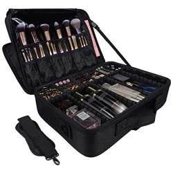 Travel Makeup Case 3-Layers Cosmetic Case Organizer Portable Artist Storage Bag with Adjustable Dividers and Shoulder Strap for Cosmetics Makeup Brushes Toiletry Travel Accessories