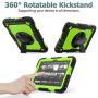 SEYMAC stock Case for FireHD 8/8Plus ( 10th Generation 2020 ), Full-Body Drop-Proof Case with [360 Degrees Rotating Stand] Hand Strap [Screen Protector] for FireHD 8/8 Plus 10th Gen (Green+Black)