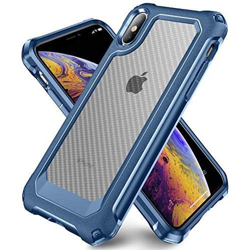 iPhone X Case, iPhone Xs Case with [ Screen Protector Tempered Glass x2Pack] SUPBEC Protective Phone Cover with Silicone PC+TPU Shockproof Rubber Heavy Duty Case for iPhone X/iPhone Xs-Clear Blue