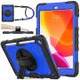 SEYMAC stock iPad 8th/7th Generation Case 10.2, [Full-Body] & [Drop-Proof] Case with 360 Degrees Rotating Stand [Pencil Holder] [Screen Protector] Hand Strap for 2020/2019 iPad 8 /7 Gen (Blue+Black)
