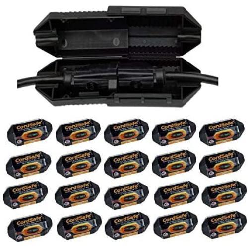 20 Pk Black CordSafe Electrical Extension Cord Protective Safety Cover Water-Resistant, Indoor Outdoor, Cord Fastening, Cord Retention Management AV, Patio String Lights Holiday Wedding Event Lights