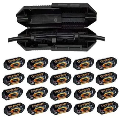 20 Pk Black CordSafe Electrical Extension Cord Protective Safety Cover Water-Resistant, Indoor Outdoor, Cord Fastening, Cord Retention Management AV, Patio String Lights Holiday Wedding Event Lights 20 Pk Black CordSafe Electrical Extension Cord Protective Safety Cover Water-Resistant, Indoor Outdoor, Cord Fastening, Cord Retention Management AV, Patio String Lights Holiday Wedding Event Lights